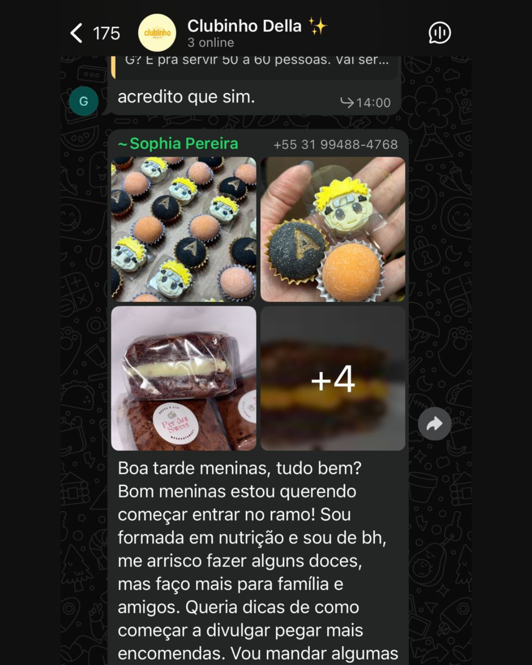 Prints do Clubinho Della — confeiteiras compartilhando doces